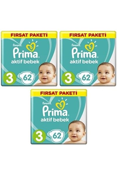 Prima حفاضات أطفال أكتيف بيبي مقاس 3 62 × 3 قطع 186 قطعة