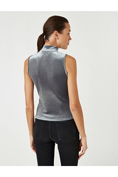 Koton Women's Gray Stand-up Collar Zipper Athlete