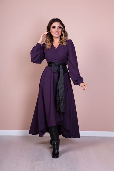 Bidoluelbise Rochie de damă din piele neagră cu curea prune cu mânecă lungă cu croială asimetrică