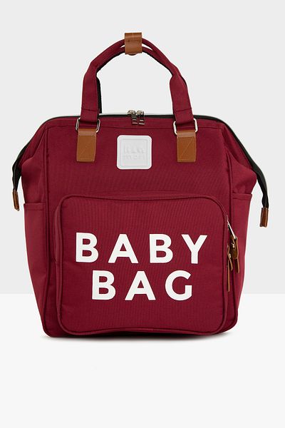 Bagmori Claret Red Baby Bag Printed Pocket Mother Baby Care Backpack M000005163