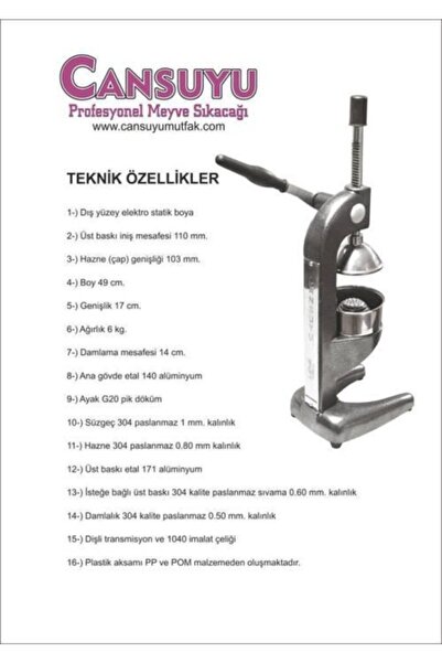CANSUYU Profesyonel Meyve Sıkacağı