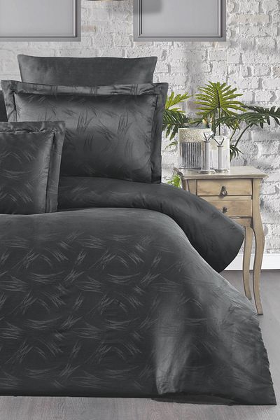 Pierre Cardin Σετ Παπλωματοθήκη Jacquard Satin Διπλό Ala Anthracite