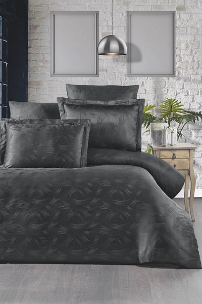 Pierre Cardin Σετ Παπλωματοθήκη Jacquard Satin Διπλό Ala Anthracite