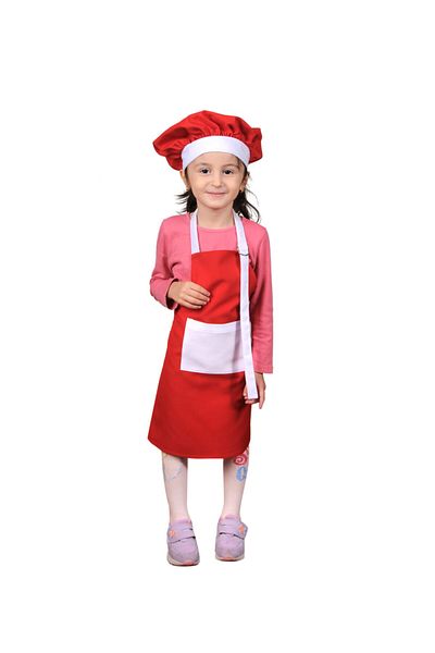 Mandalin Consept Children's Kitchen Apron with Hat Red White