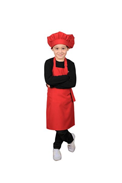 Mandalin Consept مريلة مطبخ للأطفال باللون الأحمر مع قبعة