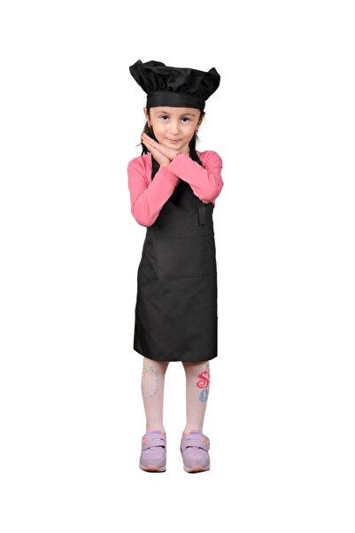Mandalin Consept Children's Kitchen Apron with Hat Black