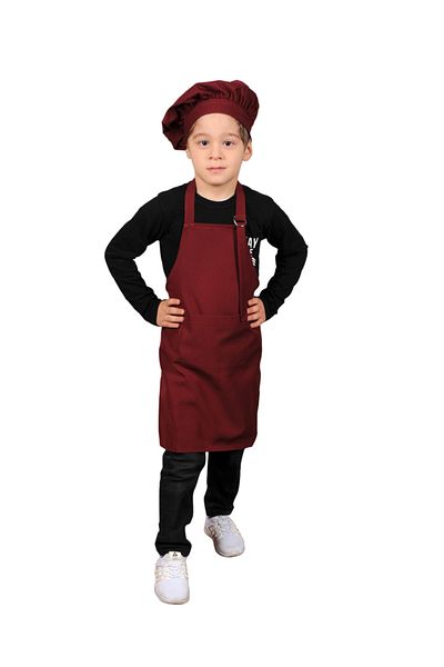 Mandalin Consept Children's Kitchen Apron with Hat Claret Red