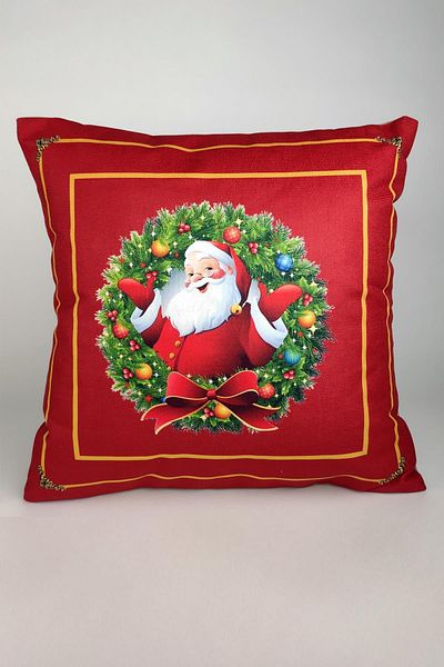 Mrs.Gugar 43x43 cm Santa Claus Printed Exclusive Square Throw Pillow Cover