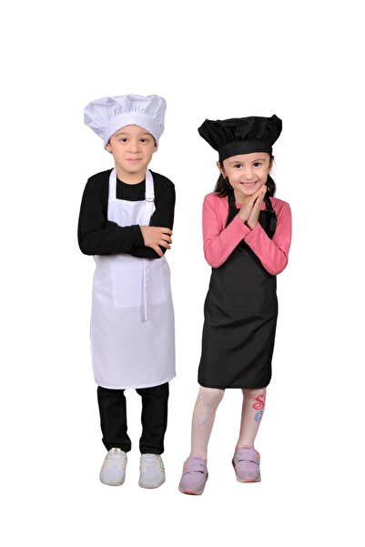 Mandalin Consept Children's Kitchen Apron with Hat Black and White Set of 2