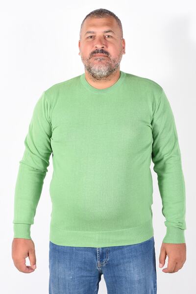 Trist Star Men's Pistachio Green Large Size Crew Neck Cotton Sweater