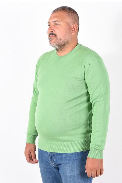Trist Star Men's Pistachio Green Large Size Crew Neck Cotton Sweater