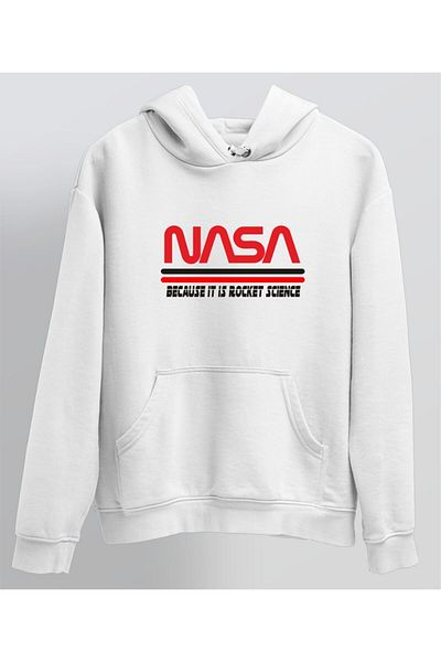 venüsdijital Ανδρικό λευκό φούτερ της NASA με στάμπα με κουκούλα