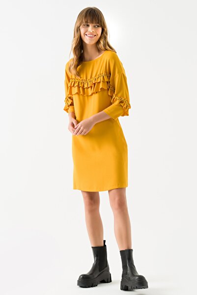 Jus De Pommes Kadın Safran Renk Fırfırlı Taşlı Elbise