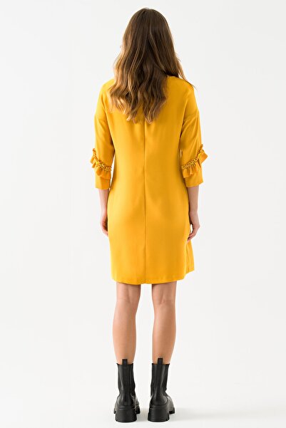 Jus De Pommes Kadın Safran Renk Fırfırlı Taşlı Elbise