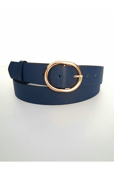 Kemerix Women's Navy Blue Gold Buckle Belt