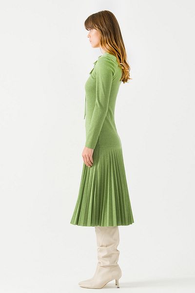 Jus De Pommes Women's Green Collar Bow Tie Knitwear Dress
