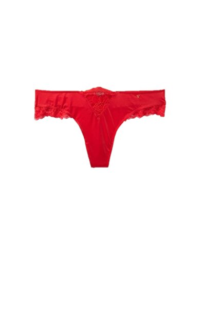 Victoria's Secret Kadın Kırmızı Mikro Dantel Trim Tanga Külot