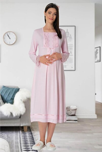 Nehir Kadın Pembe Hamile Lohusa Gecelik 1505