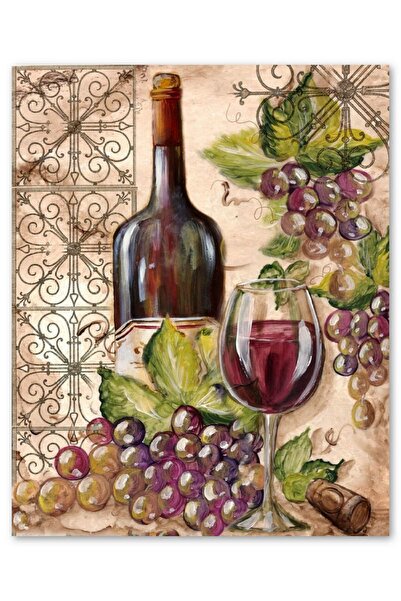 Cakatablo Wooden Painting Red Wine Grape Glass Visual (35X50 cm Size)