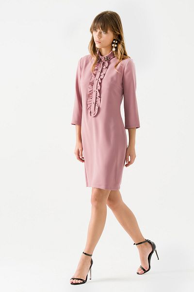 Jus De Pommes Women's Pink Collar Jewelled Front Ruffle Detailed Dress
