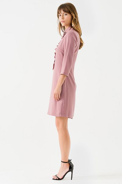 Jus De Pommes Women's Pink Collar Jewelled Front Ruffle Detailed Dress