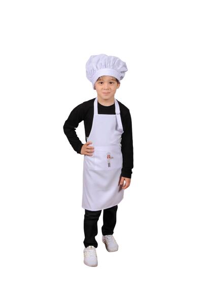 Mandalin Consept مريلة مطبخ للأطفال مع قبعة بنمط طباعة بيضاء Art13