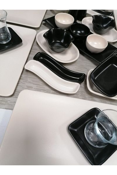 Demet Çeyiz Set Breakfast 36 Pieces for 6 Persons Matte Cream Black Siera