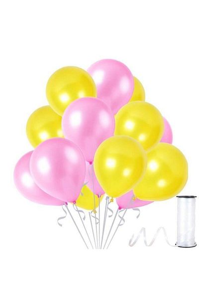 Happyland 30 Pieces Metallic Yellow-Baby Pink Color Pearlescent Shiny Birthday Party Balloon