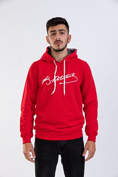 Raf Coll Hanorac cu glugă unisex roșu K. Atatürk Signature imprimat