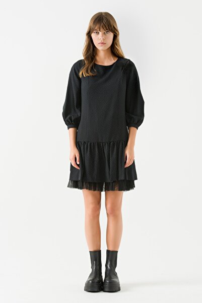 Jus De Pommes Kadın Siyah Broşlu Puantiye Elbise