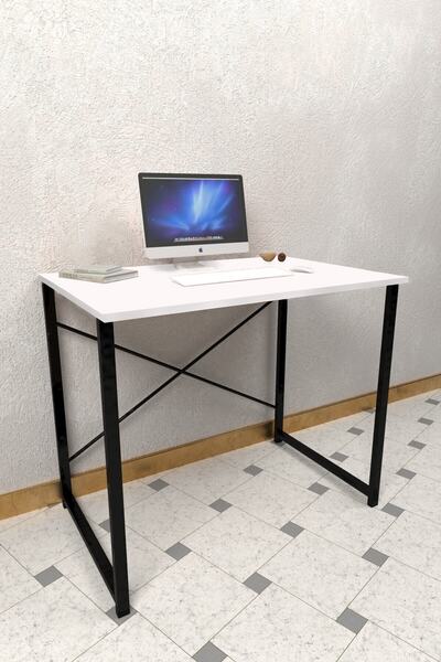 Tedarikcenter Çalışma Masası 90x60 Cm Metal Ayaklı Bilgisayar Masası - Beyaz