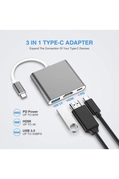 Generic Brand Multiport 4k Type C To 3 Port Hdmi - Usb - Type-c Converter Adapter Macbook Apparatus A1707/a1990