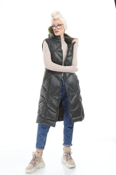 esmaboutique Kadın Haki Nakışlı Şişme Yelek