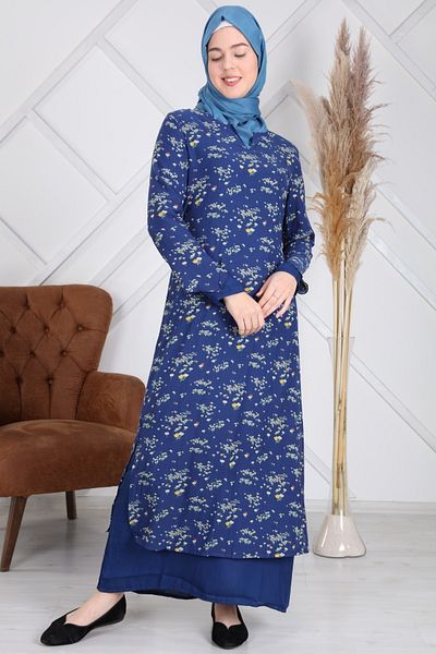 Reis Rochie Hijab de damă bleumarin cu două straturi