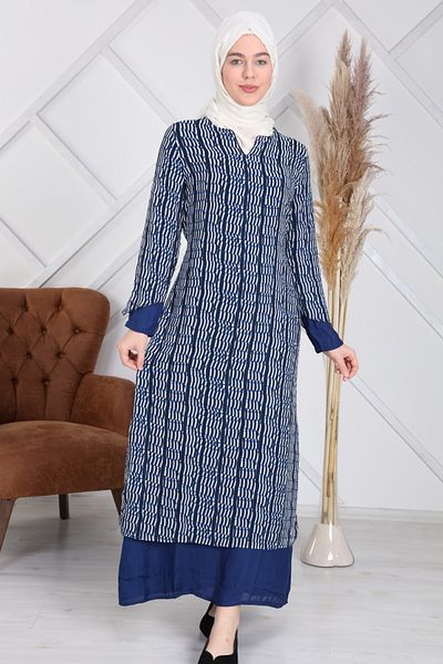 Reis Rochie Hijab de damă bleumarin cu două straturi