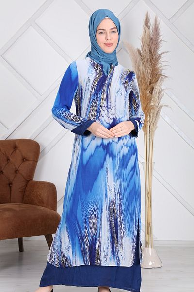 Reis Rochie Hijab de damă bleumarin cu două straturi
