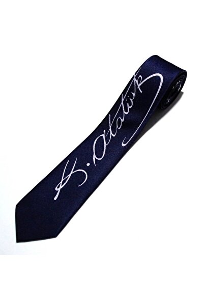 Herşey Nota Men's Navy Blue Atatürk Signature Tie