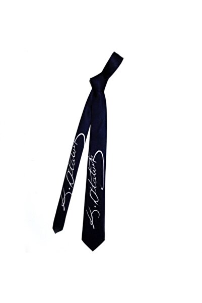 Herşey Nota Men's Navy Blue Atatürk Signature Tie