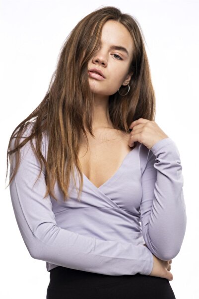 Miss Murem Women's Lilac Double Breasted Long Sleeve Blouse