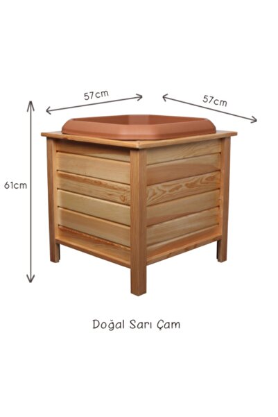Ahşap Saksı Doğal Sarı Çam Kare 57x57 Y61 Cm