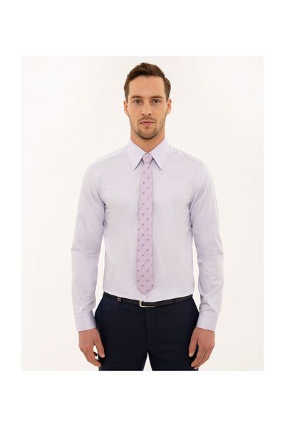 Pierre Cardin Ανδρικό πουκάμισο λιλά Slim Fit