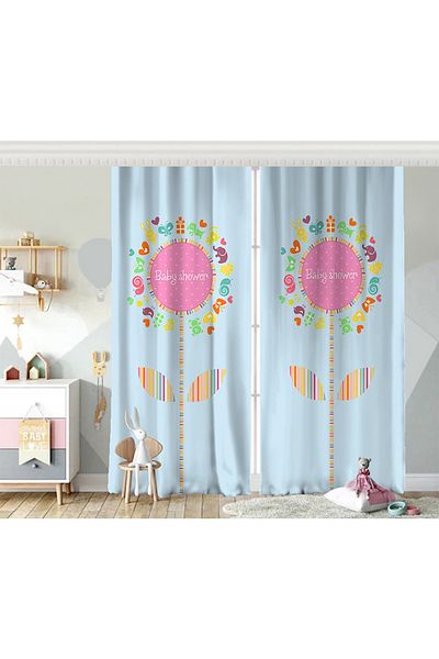 Realhomes Perdele de fundal pentru camera copiilor cu design de fundal albastru cu aripi duble pentru Baby Shower