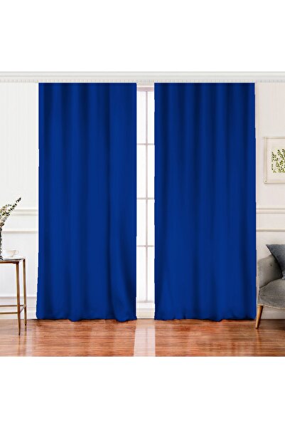 Realhomes Çift Kanat Lacivert Renkli Dijital Baskılı Salon Fon Perdesi