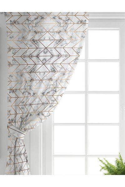 Realhomes Cortina de fundal modernă pentru sufragerie cu model geometric de fundal de marmură cu aripă dublă