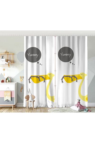 Realhomes Cortina de fundal cu design special pentru cameră pentru copii cu motiv cu barză pe fundal alb cu aripi duble