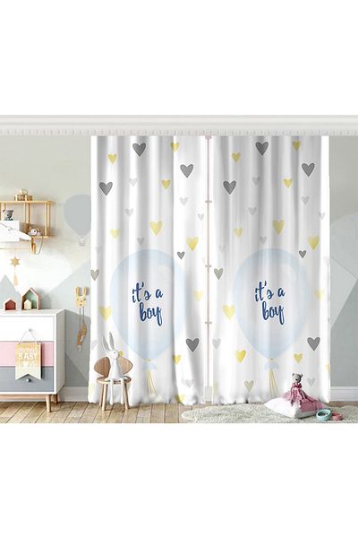 Realhomes Balon albastru cu aripi duble si inimioare aurii special concepute decorative pentru fundal pentru camera copiilor