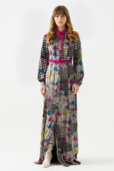Jus De Pommes Women's Fuchsia Shawl Pattern Long Dress