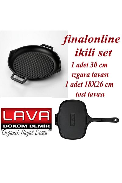Lava Finalonline Double Cast Iron Set 18x26 Cm Toast Pan + 30 Cm Grill Pan Pan