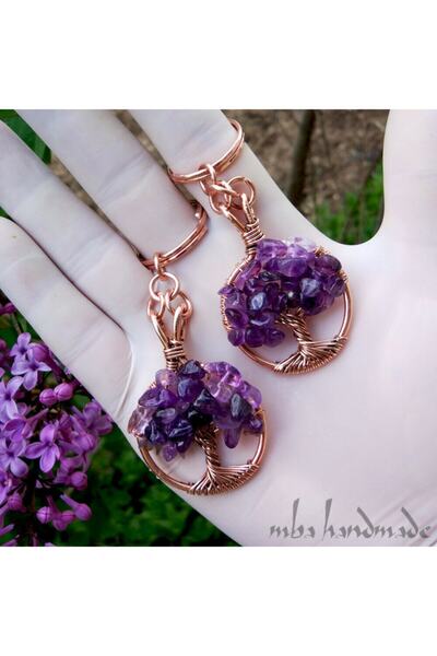 mba handmade jewelry NAturAl Amethyst CrystAl Tree of Life - keychAin HAndmAde