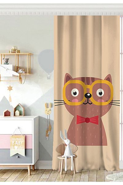Realhomes Single Wing Colorful Cat Digital Printed Modern Children's Room Background Curtain